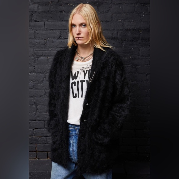 R13 Shawled Cashmere Distressed Edge Cardigan - Black. $1995 - Picture 3 of 16